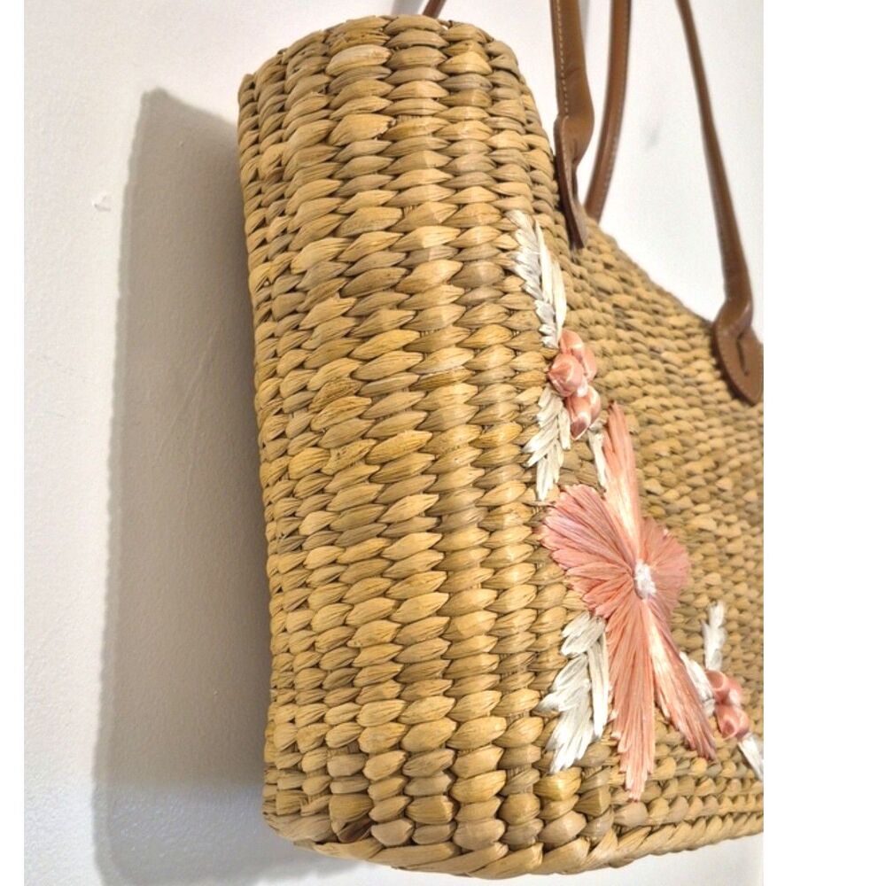 Lilly Pulitzer Vintage Y2k Straw Raffia Floral Tote Beach Bag Coastal Resort - Picture 2 of 14